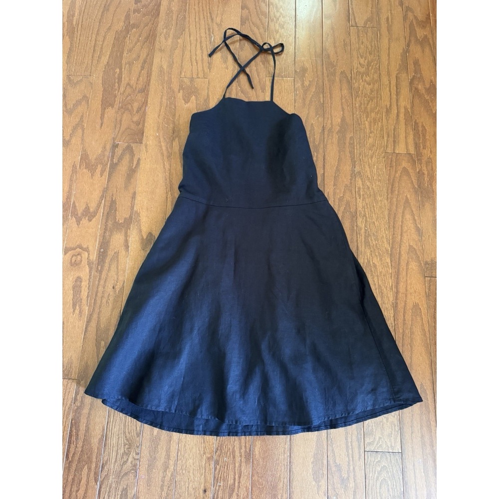 GAP Black Halter Dress Petite‎ 8 Linen Blend Fit Flare Minimalist
